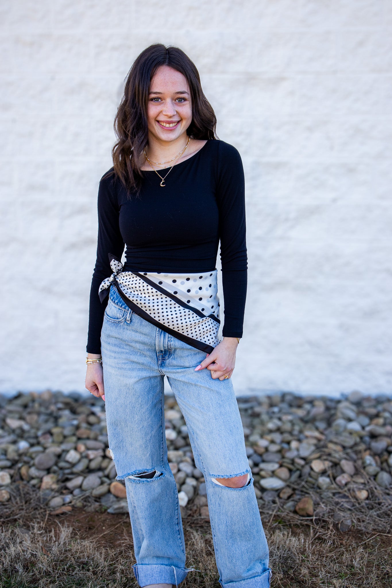 Black Boat Neck Long Sleeve Top