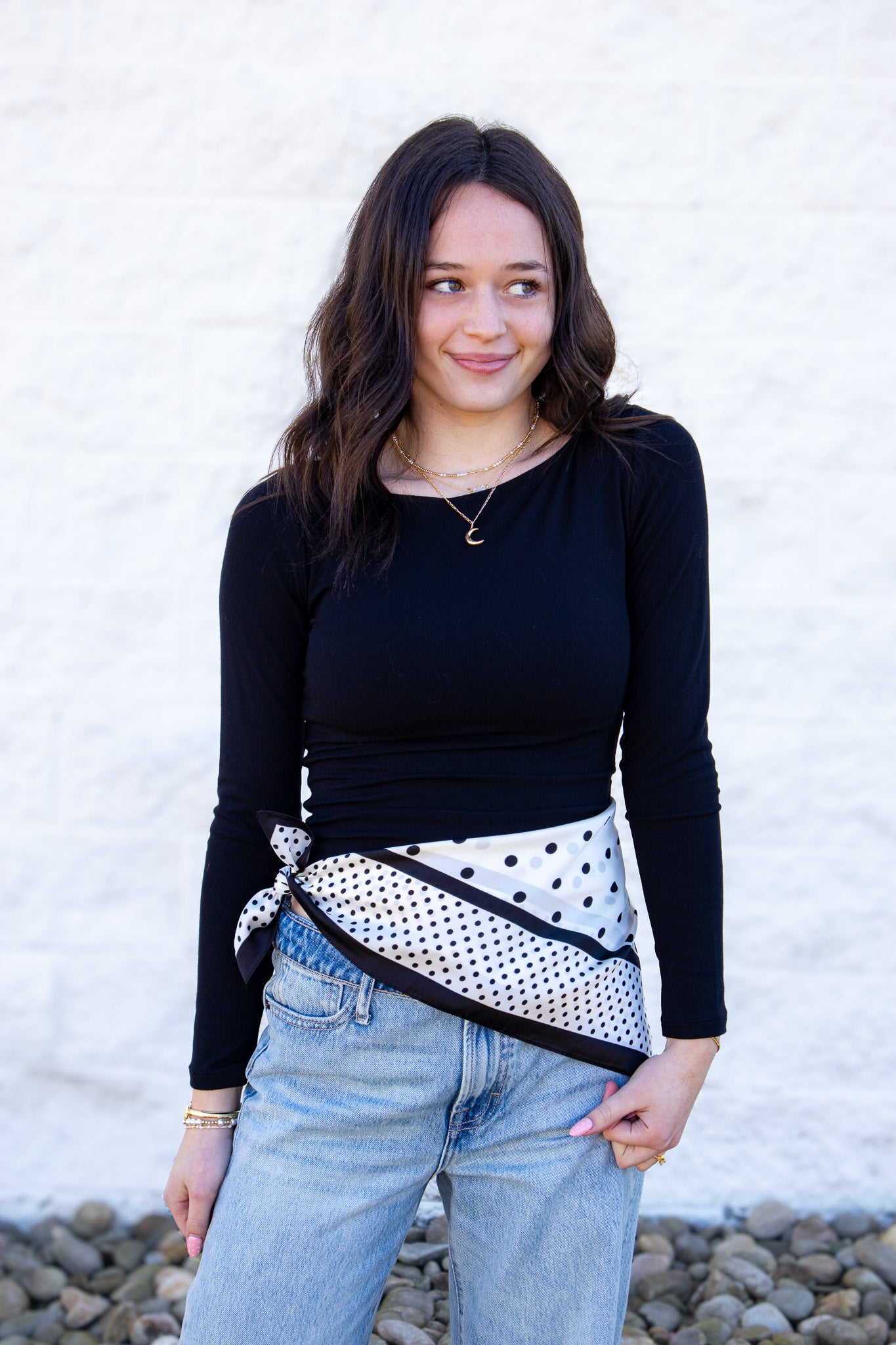 Black Boat Neck Long Sleeve Top