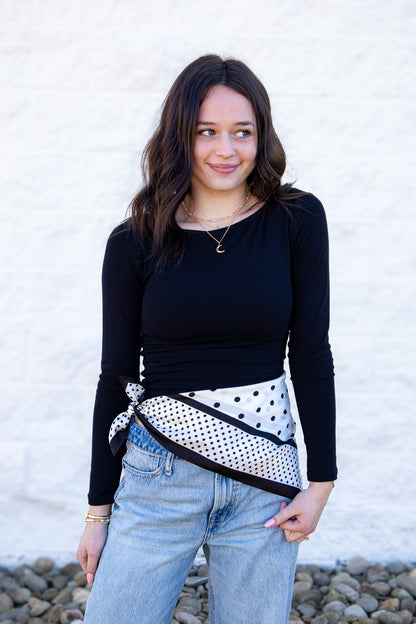 Black Boat Neck Long Sleeve Top