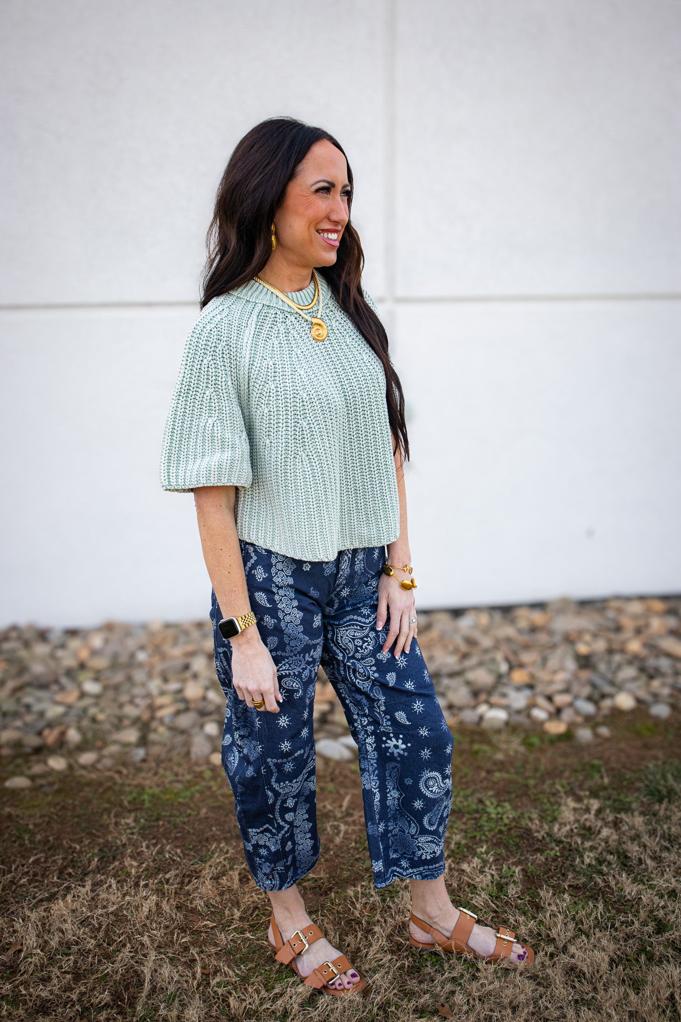 Free People - Good Luck Printed Barrel Jeans - NAVY BANDANA