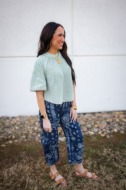 Free People - Good Luck Printed Barrel Jeans - NAVY BANDANA