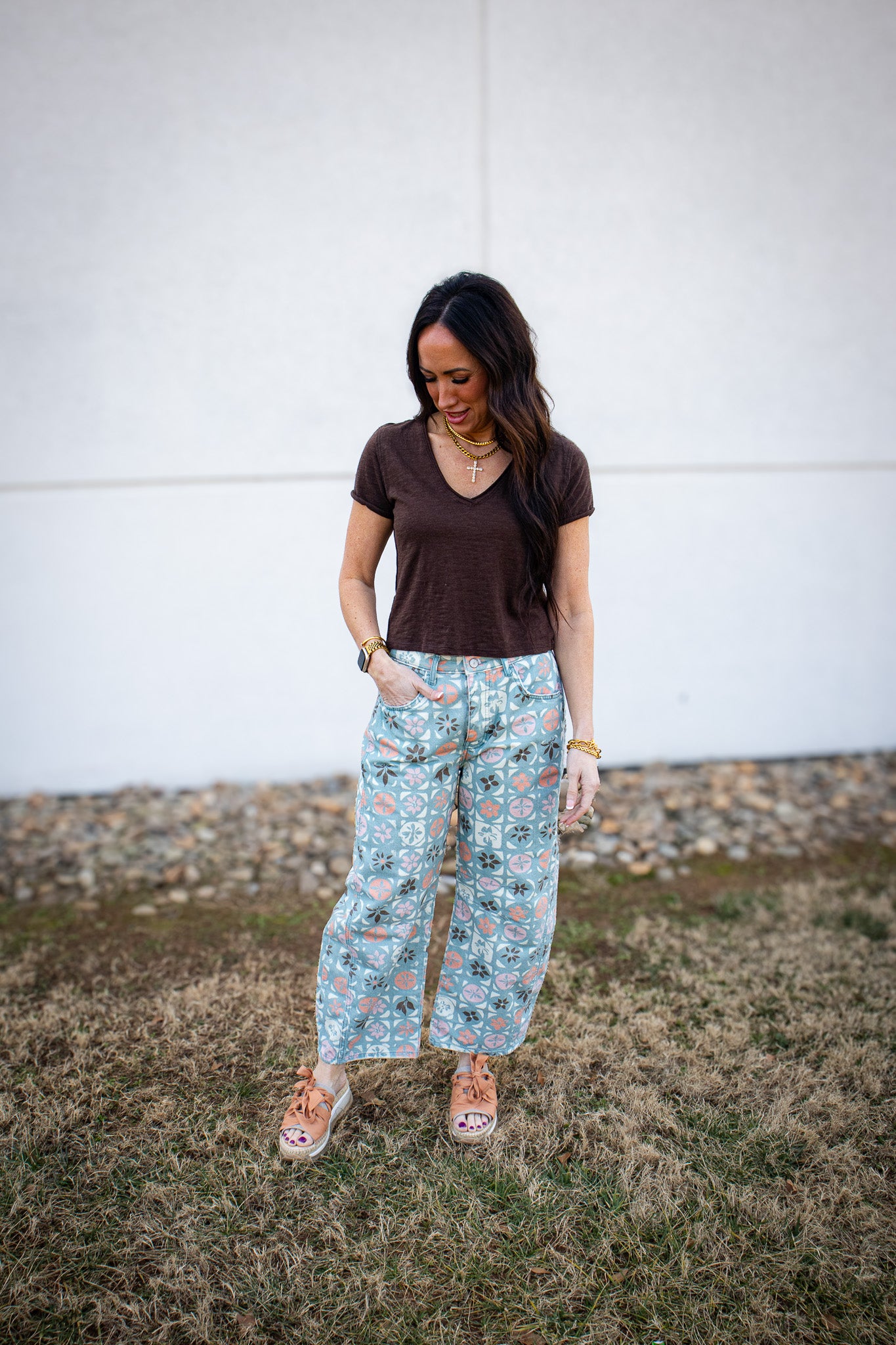 Free People - Good Luck Printed Barrel Jeans - JADE COMBO - DITSY BLOCK