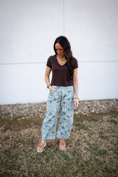 Free People - Good Luck Printed Barrel Jeans - JADE COMBO - DITSY BLOCK