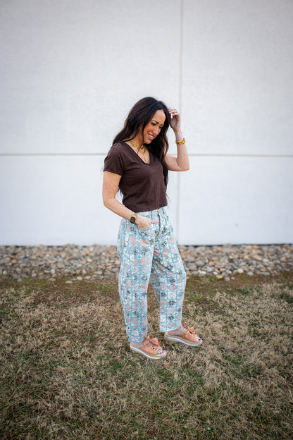 Free People - Good Luck Printed Barrel Jeans - JADE COMBO - DITSY BLOCK