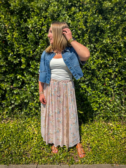 Blush Florals Mesh Maxi Skirt