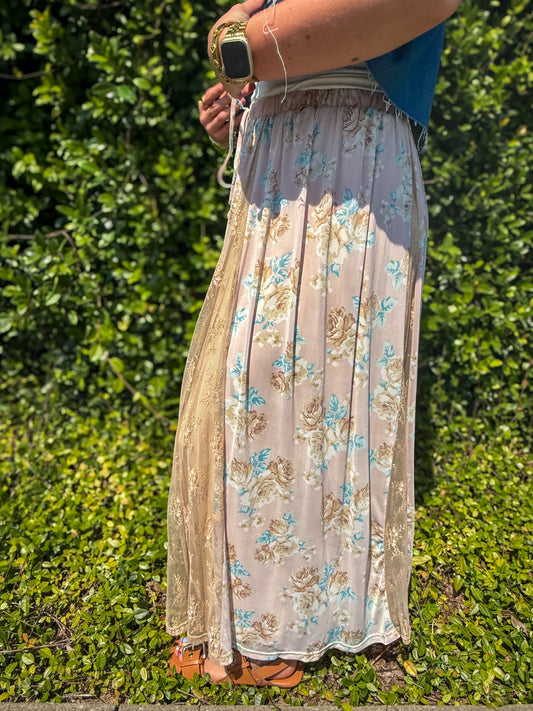 Blush Florals Mesh Maxi Skirt