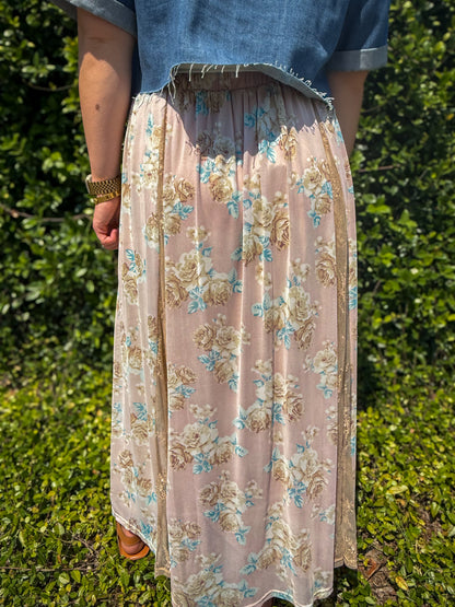 Blush Florals Mesh Maxi Skirt