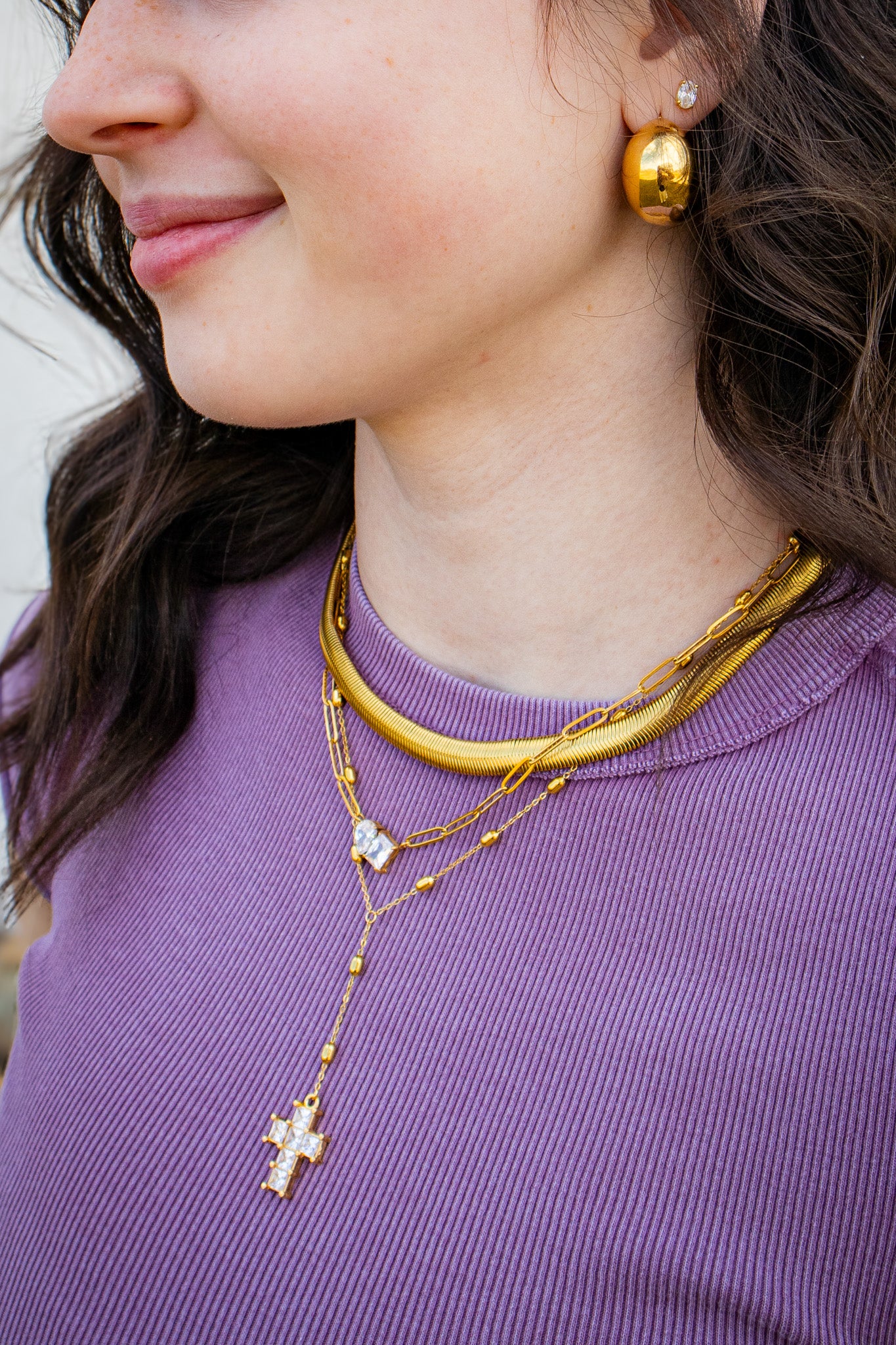 ADORN - Grace Upon Grace Gold Lariat Diamond Cross Necklace