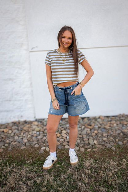 Free People - Nora Striped Tee - GREEN COMBO