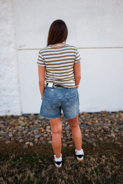 Free People - Nora Striped Tee - GREEN COMBO