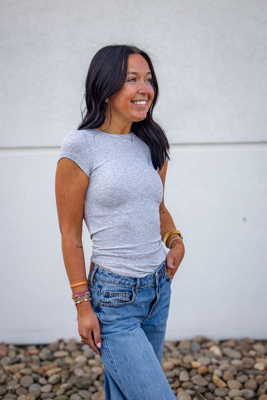 Signature Fit Ribbed Tee - HEATHER GRAY