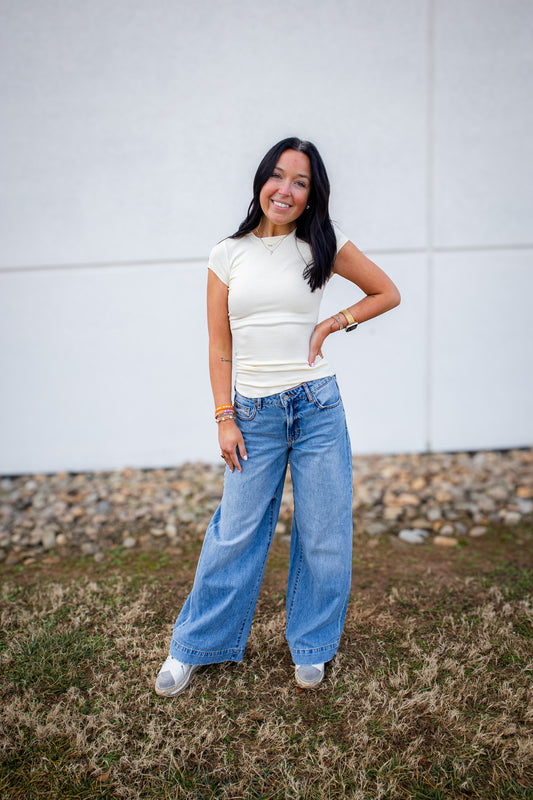 Signature Fit Ribbed Tee - CUSTARD