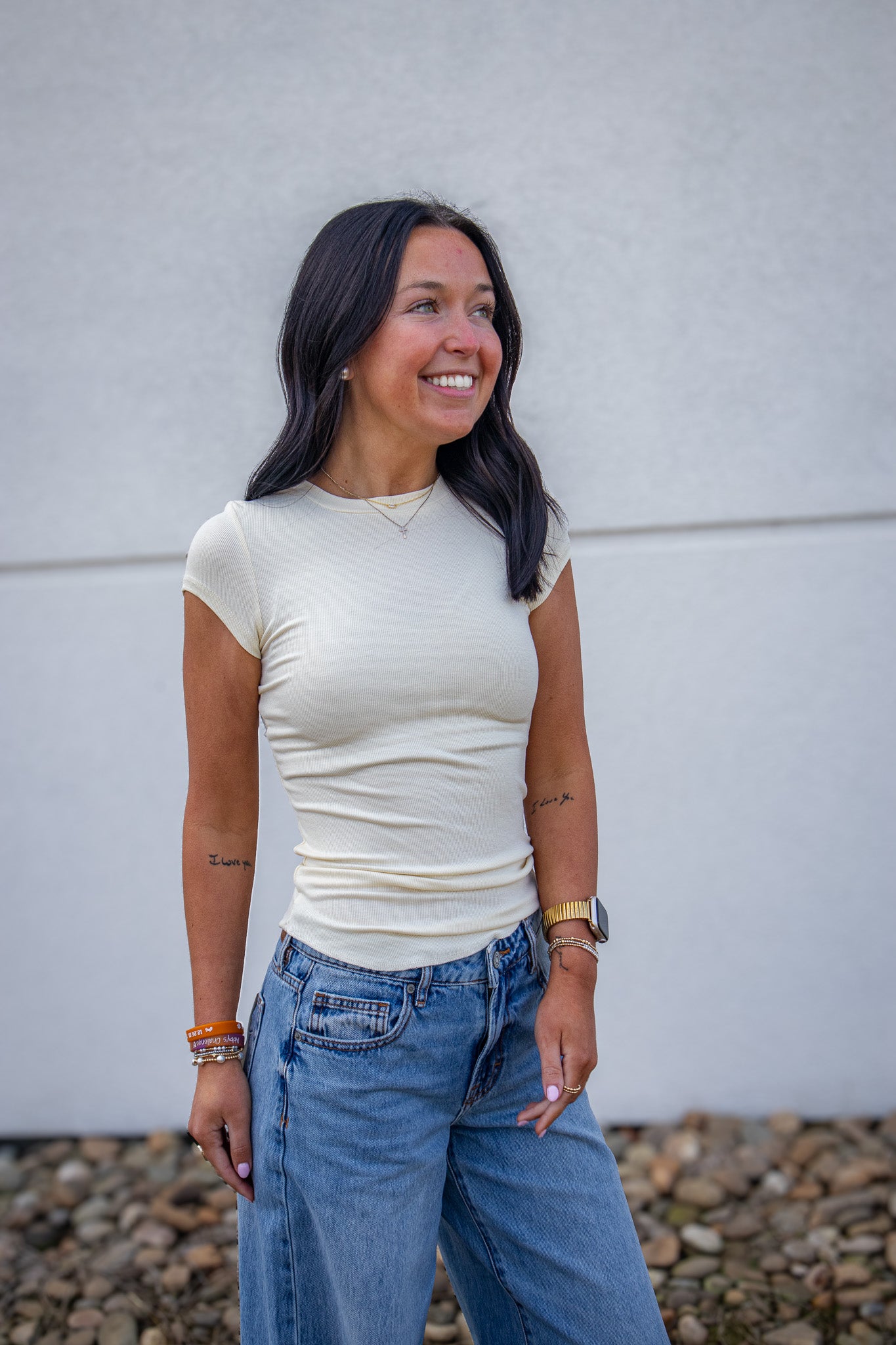 Signature Fit Ribbed Tee - CUSTARD