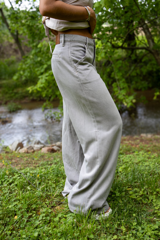 Hidden - Nori - High Rise Super Wide Leg Trouser - Gravel
