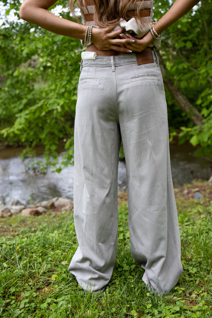 Hidden - Nori - High Rise Super Wide Leg Trouser - Gravel