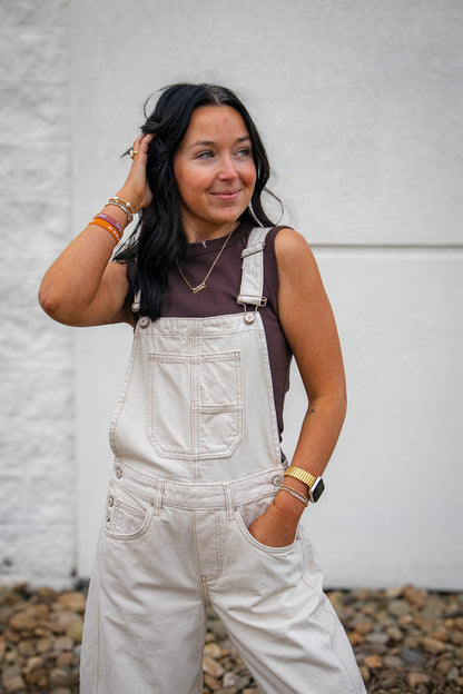 Free People - Good Luck Barrel Overalls - MILK
