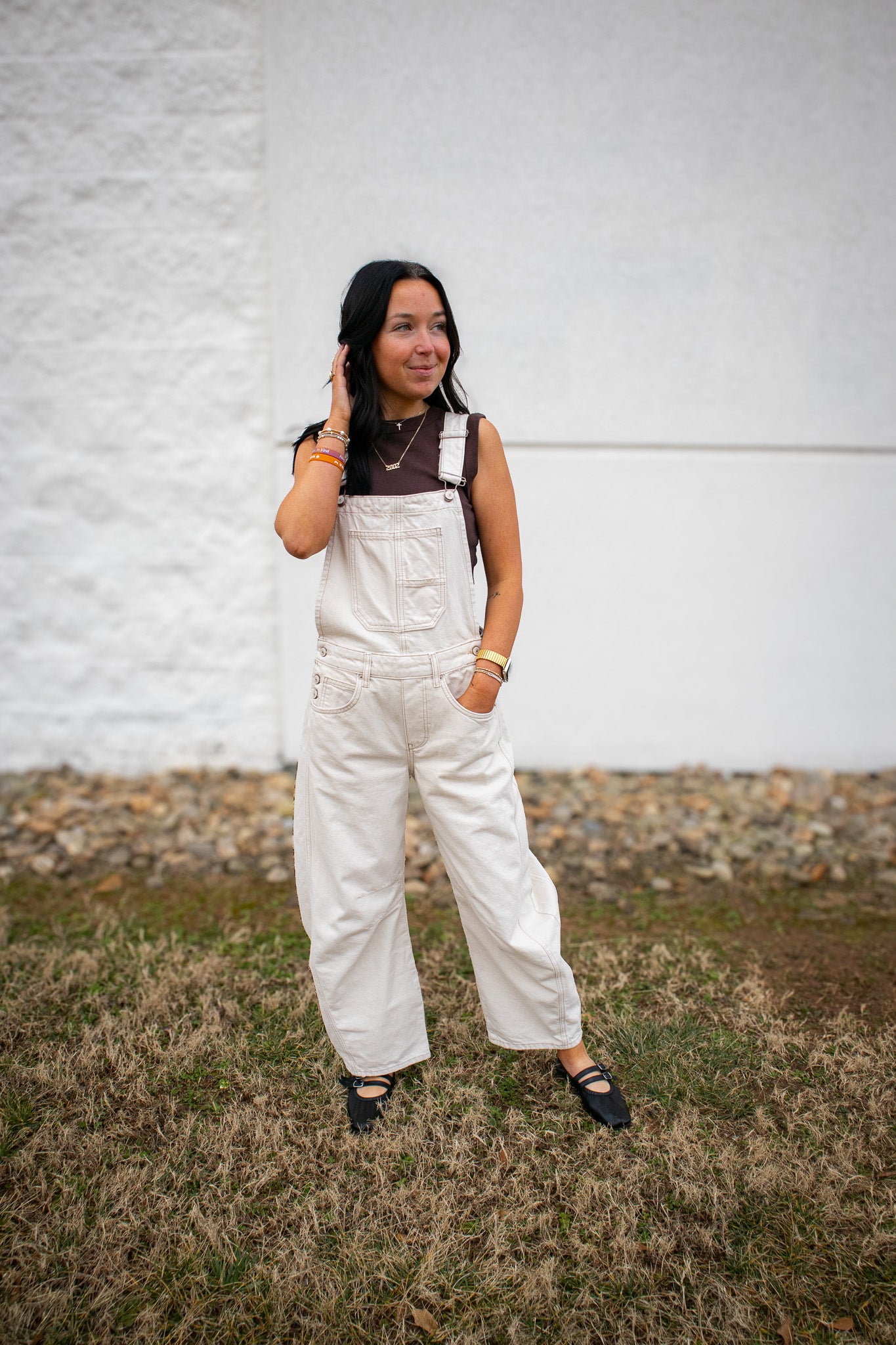 Free People - Good Luck Barrel Overalls - MILK