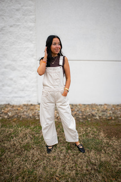 Free People - Good Luck Barrel Overalls - MILK
