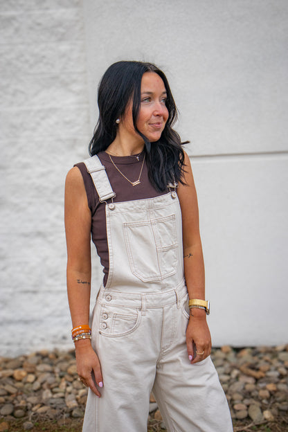 Free People - Good Luck Barrel Overalls - MILK