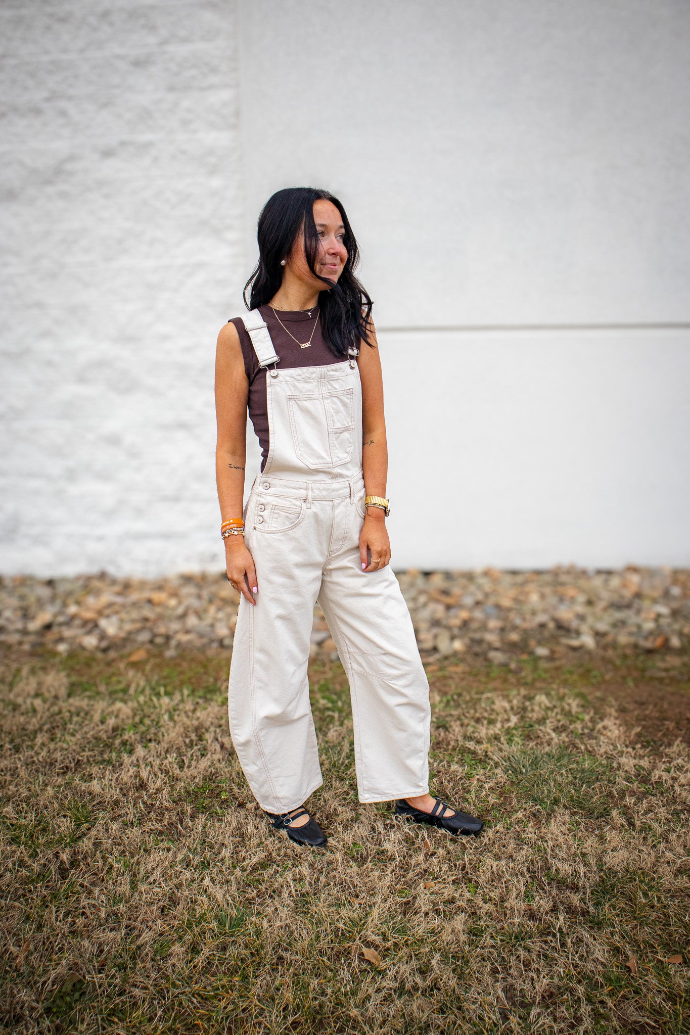 Free People - Good Luck Barrel Overalls - MILK