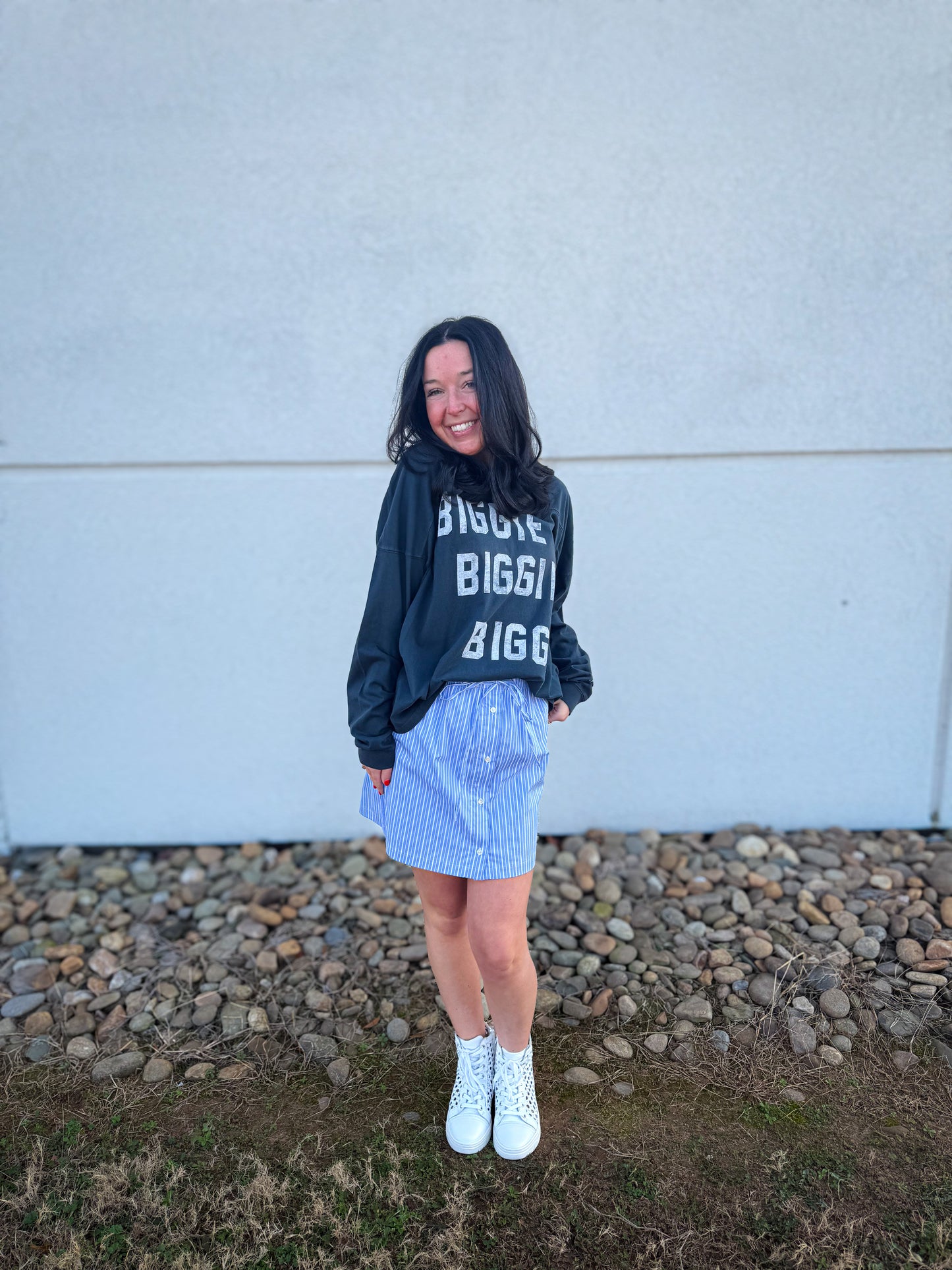 Pinstriped Poplin Drawstring Skort