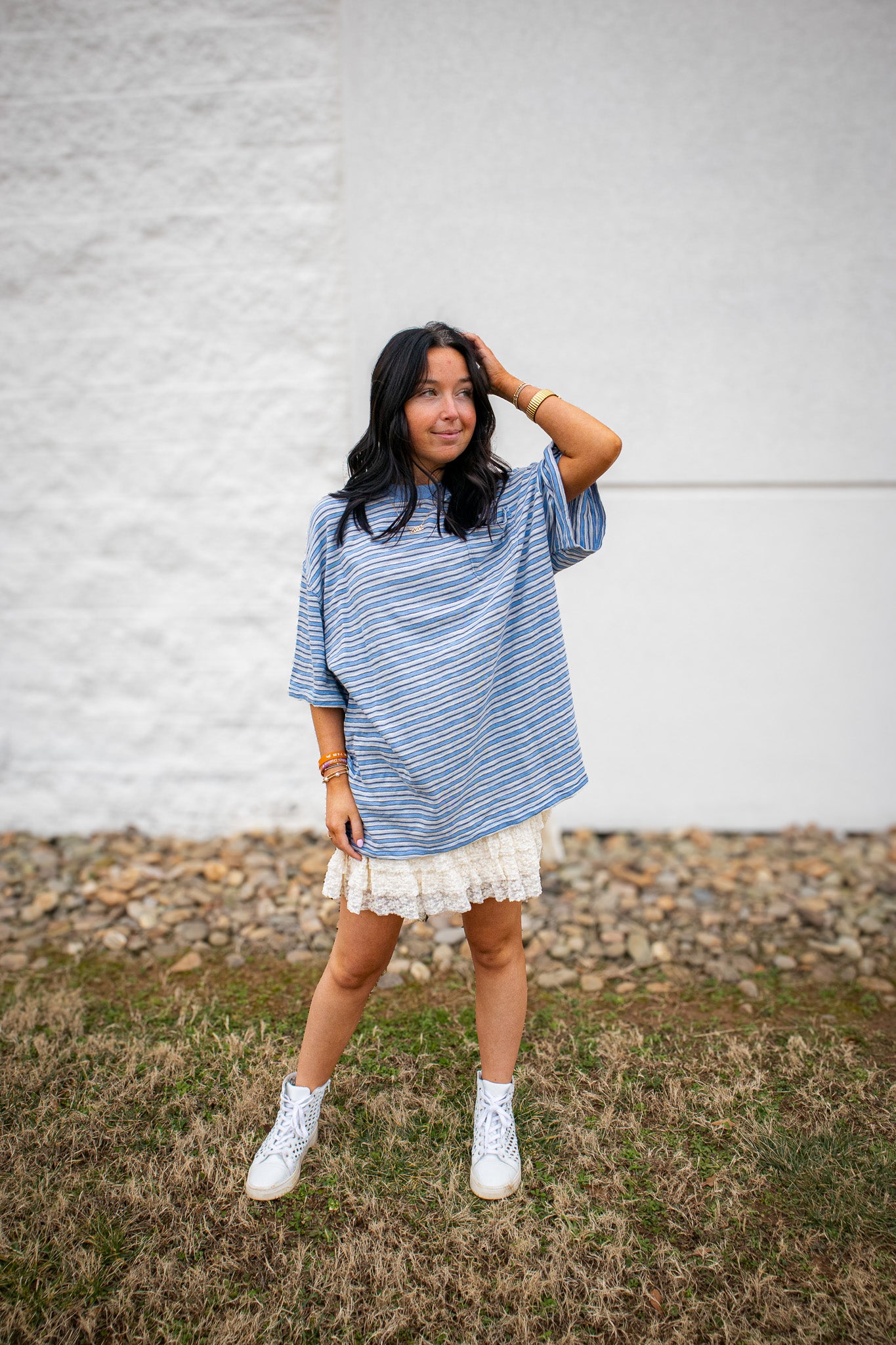 Free People - All Love Stripe Pocket Tee - BLISSFUL BLUE COMBO