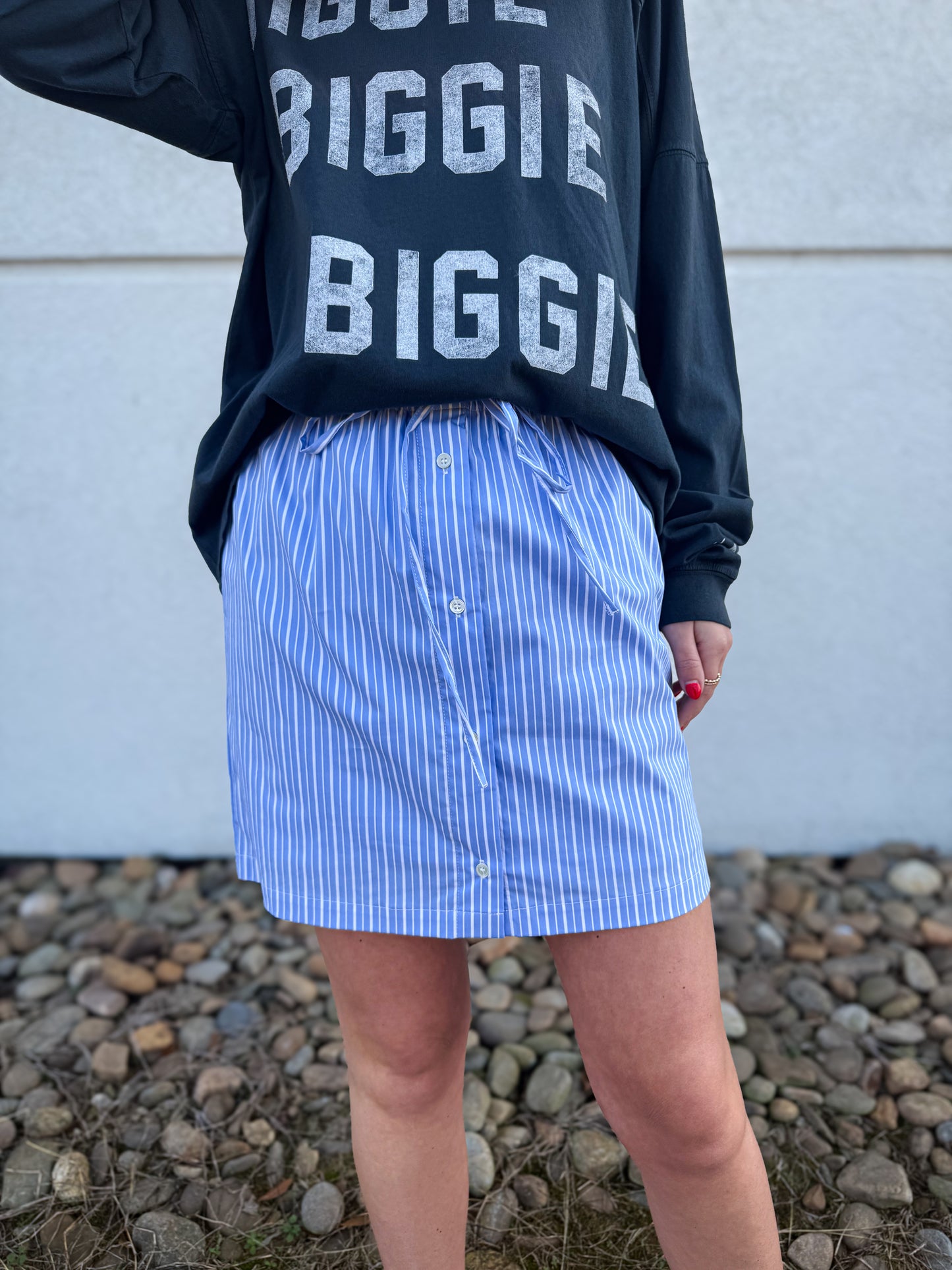 Pinstriped Poplin Drawstring Skort