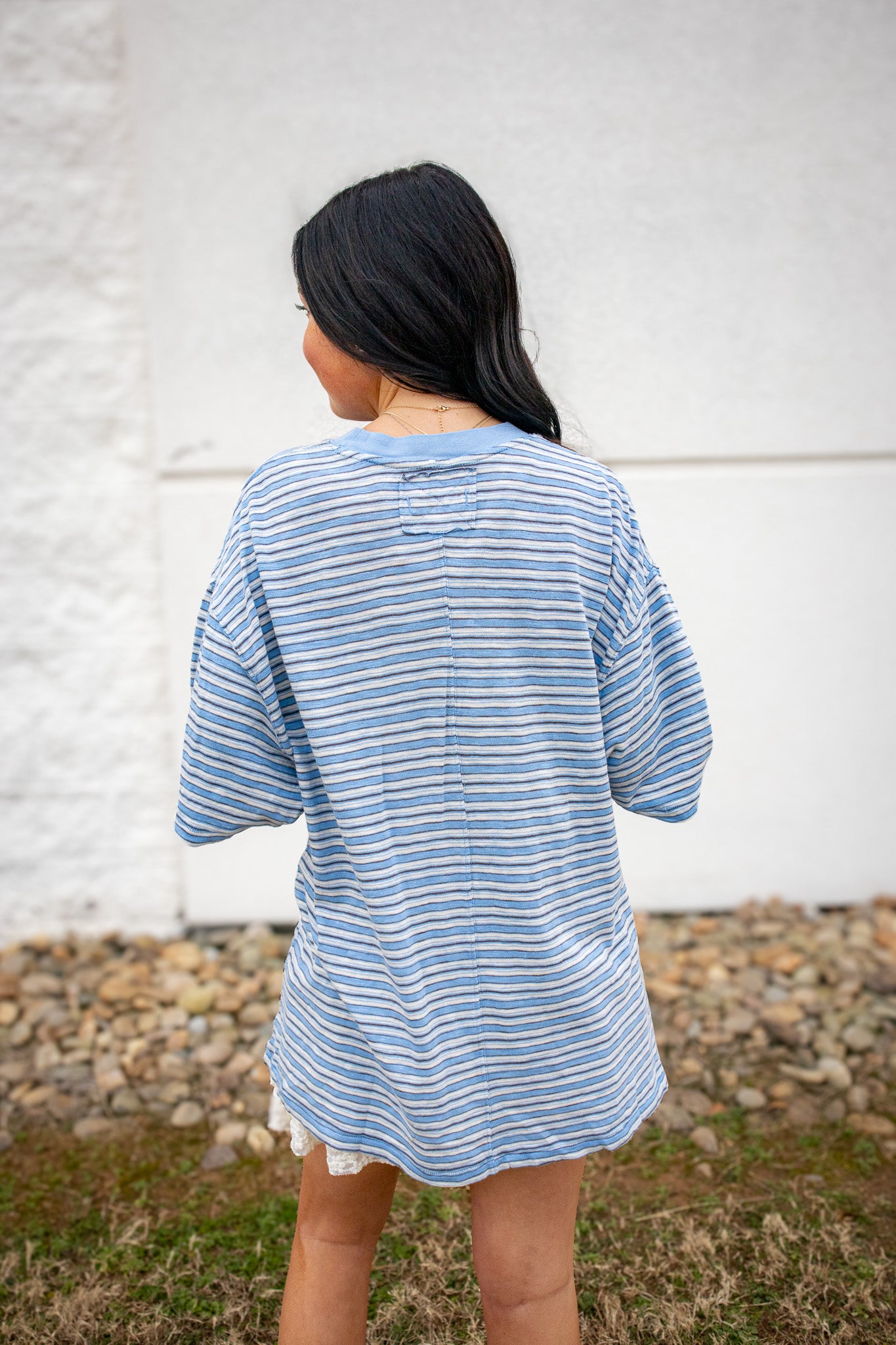 Free People - All Love Stripe Pocket Tee - BLISSFUL BLUE COMBO