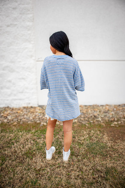 Free People - All Love Stripe Pocket Tee - BLISSFUL BLUE COMBO