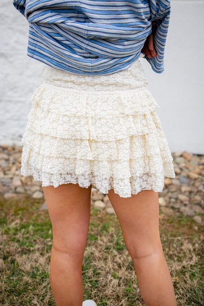 Ivory Bloom Ruffle Skort