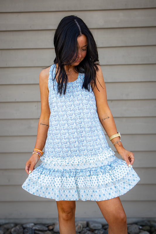 Ocean Mist Ruffle Mini Dress
