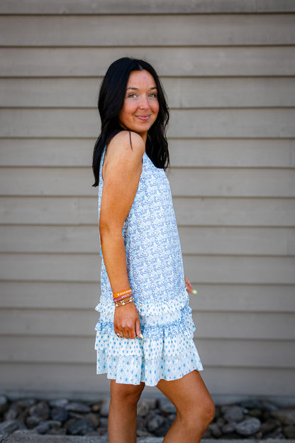 Ocean Mist Ruffle Mini Dress