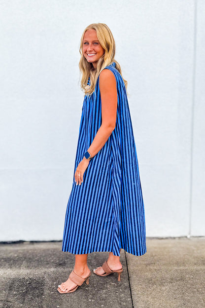 Blue Hour Striped Sleeveless Midi Dress