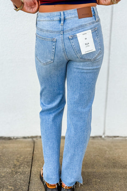 Hidden - Ella Mid-Rise Straight Medium Wash Stretch Jeans