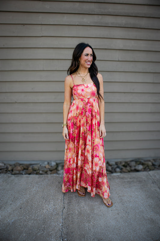 Sunset Hibiscus Maxi Dress
