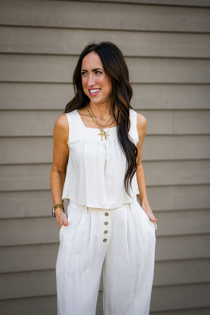Linen Sands Square Neck Flowy Top