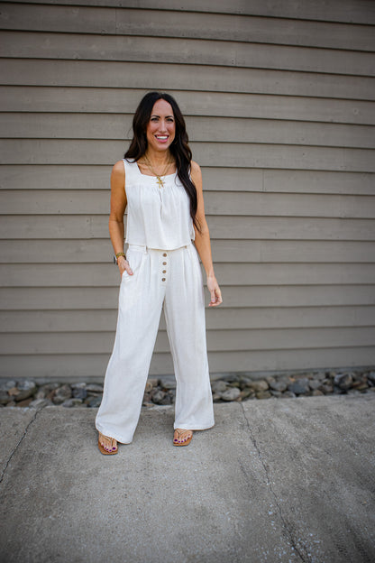 Linen Sands Square Neck Flowy Top