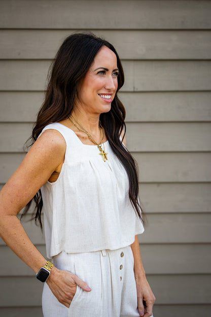 Linen Sands Square Neck Flowy Top