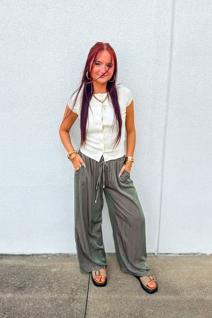 Olive Grove Iridescent Luxe Wide Leg Pants