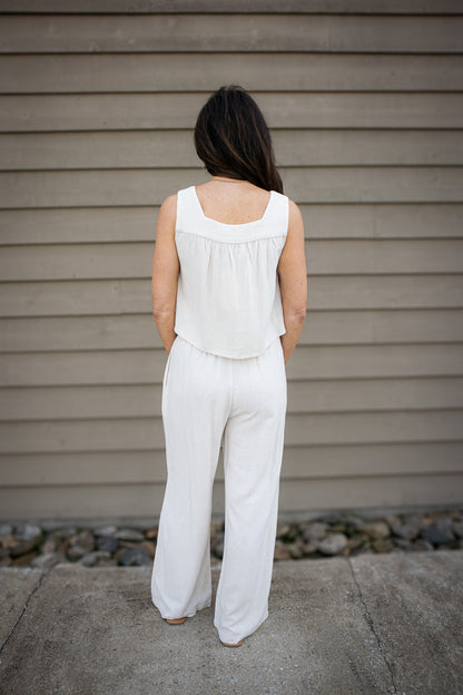 Linen Sands Square Neck Flowy Top
