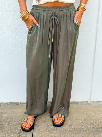Olive Grove Iridescent Luxe Wide Leg Pants