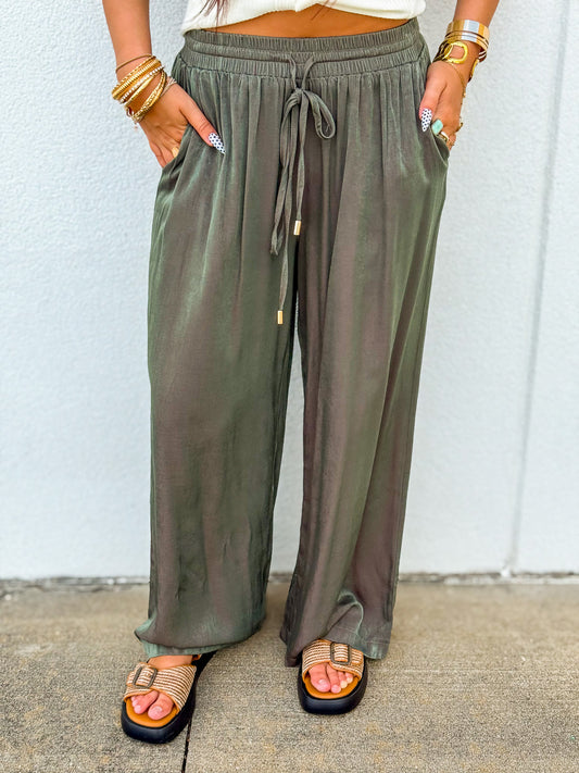 Olive Grove Iridescent Luxe Wide Leg Pants