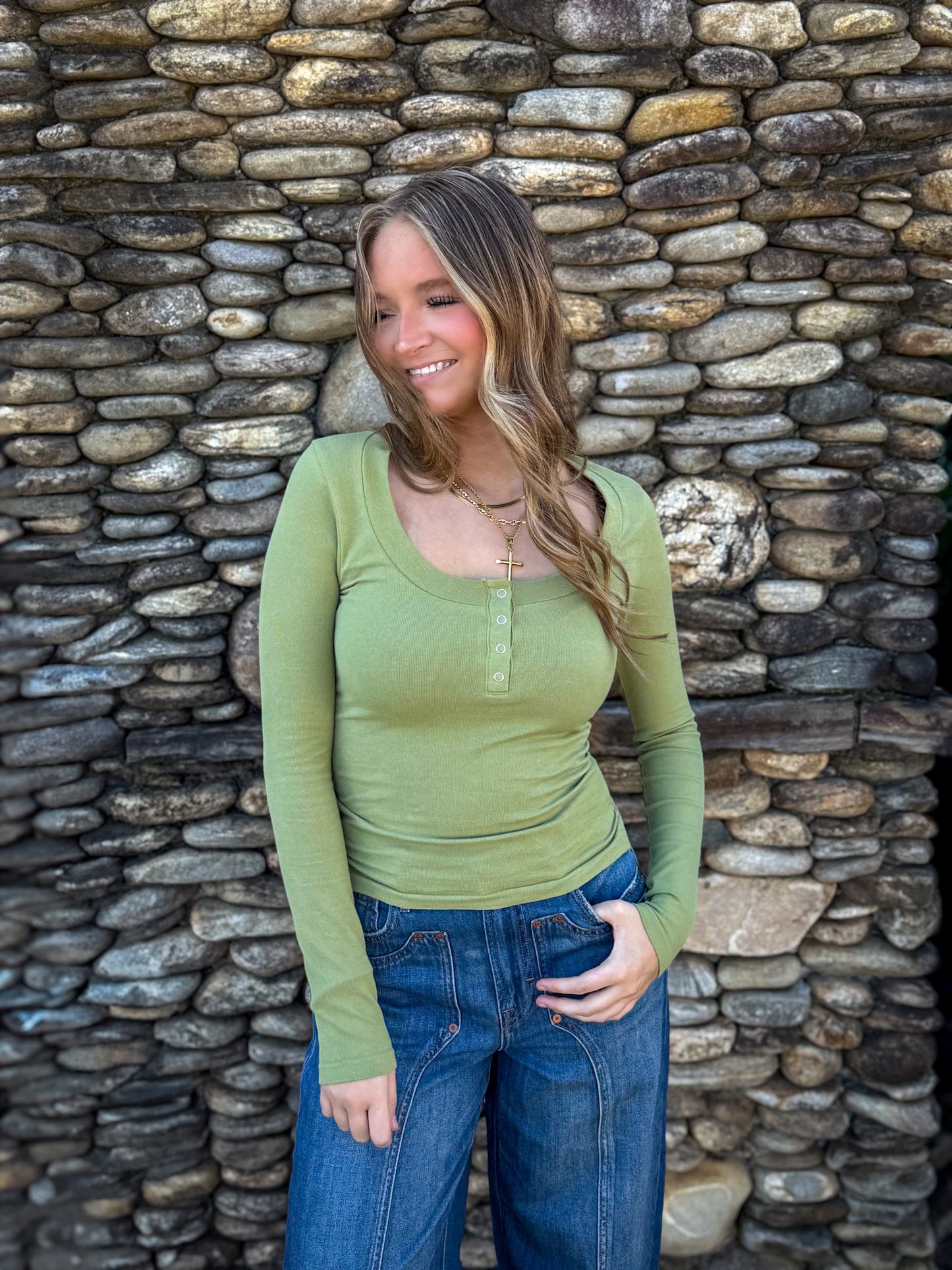 Free People - Wide Awake Layering Top - MOSSTONE