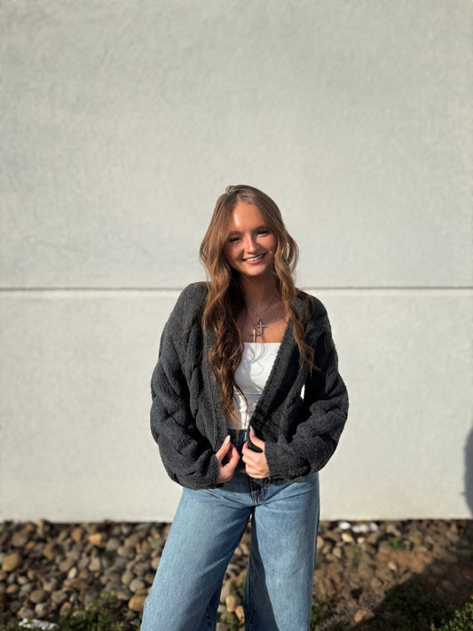 Cable Knit Charcoal Cardigan