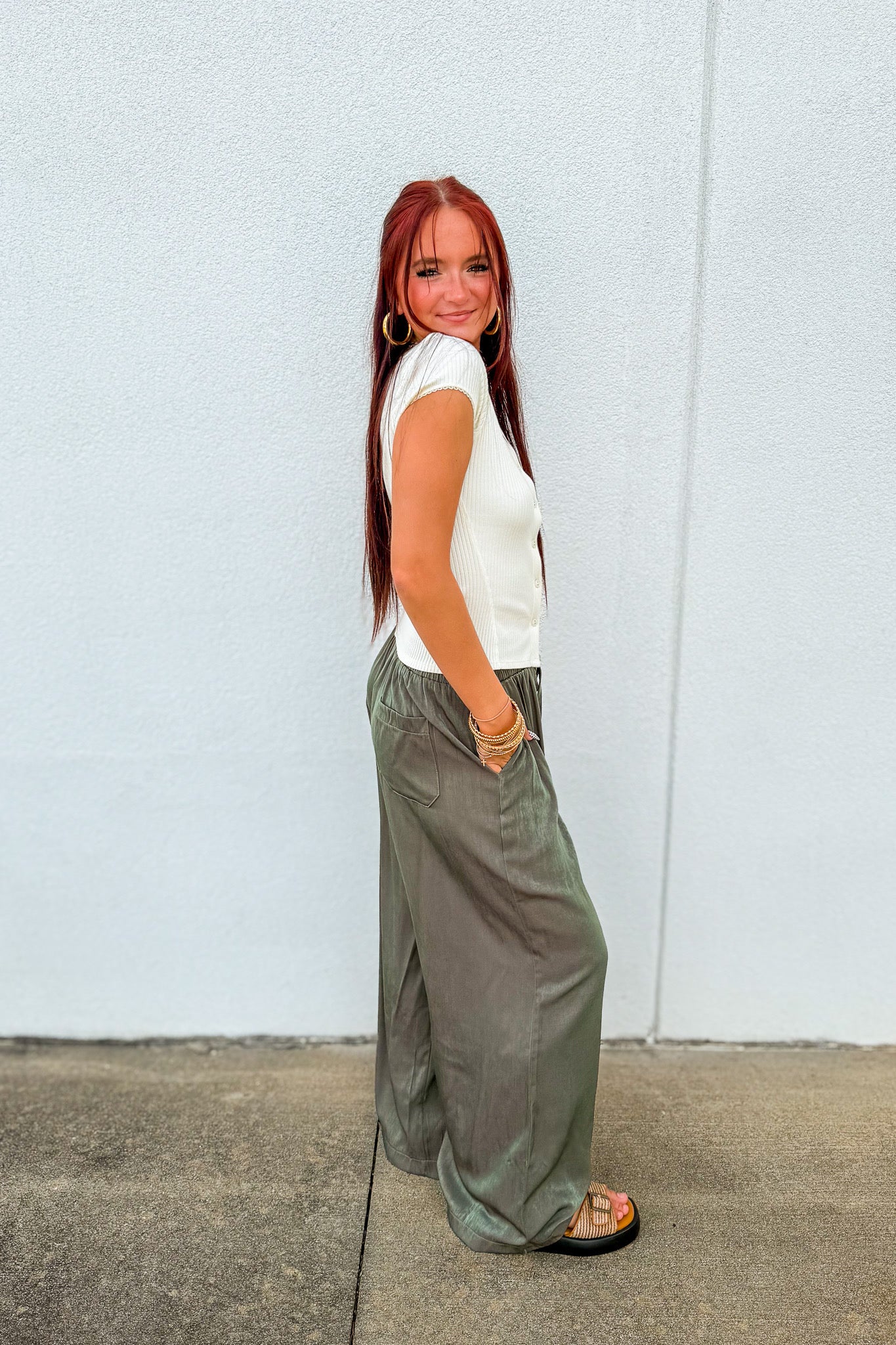 Olive Grove Iridescent Luxe Wide Leg Pants