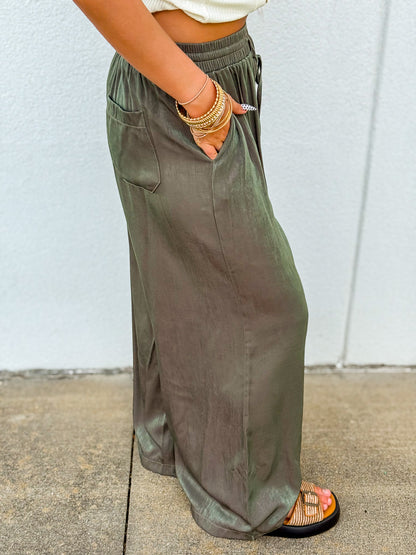 Olive Grove Iridescent Luxe Wide Leg Pants