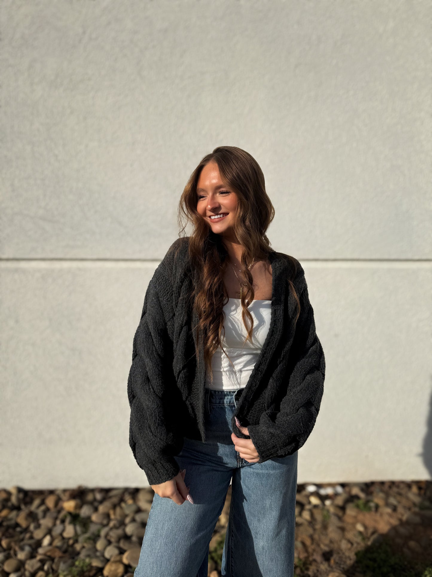 Cable Knit Charcoal Cardigan