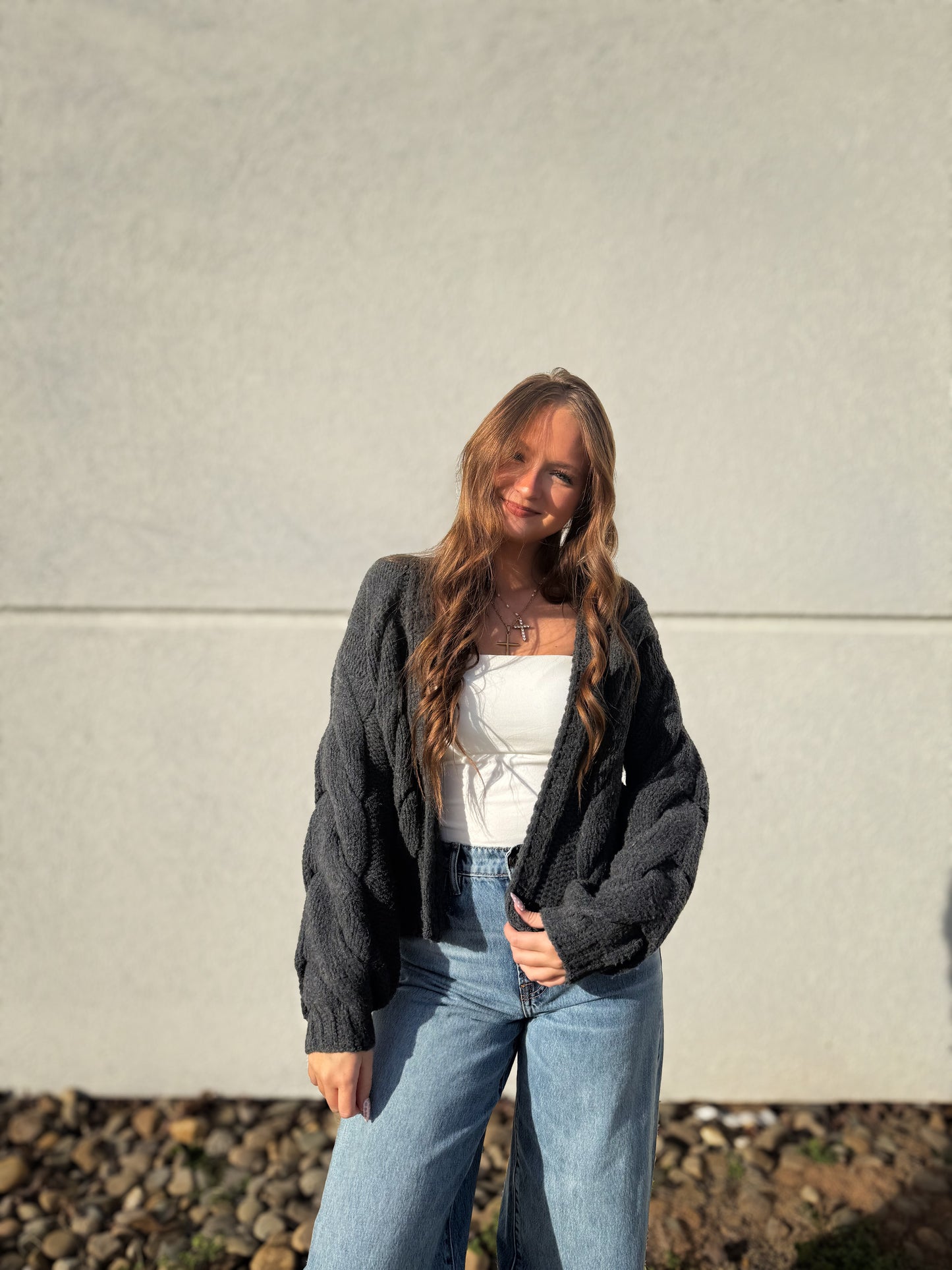 Cable Knit Charcoal Cardigan