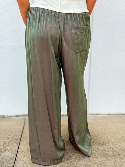 Olive Grove Iridescent Luxe Wide Leg Pants