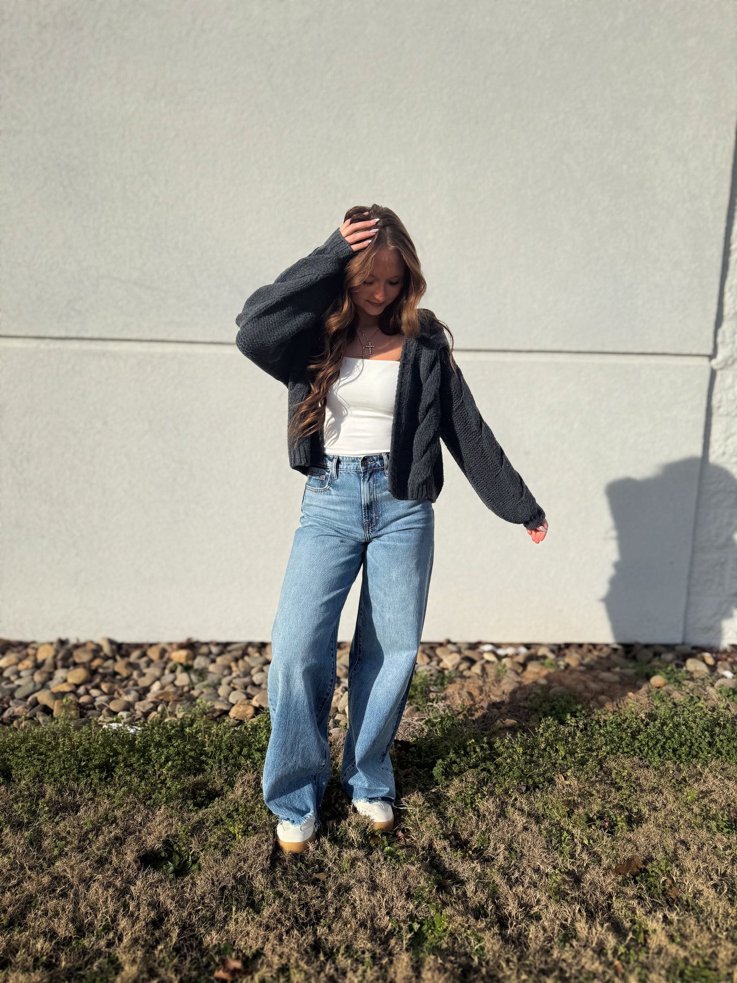 Cable Knit Charcoal Cardigan